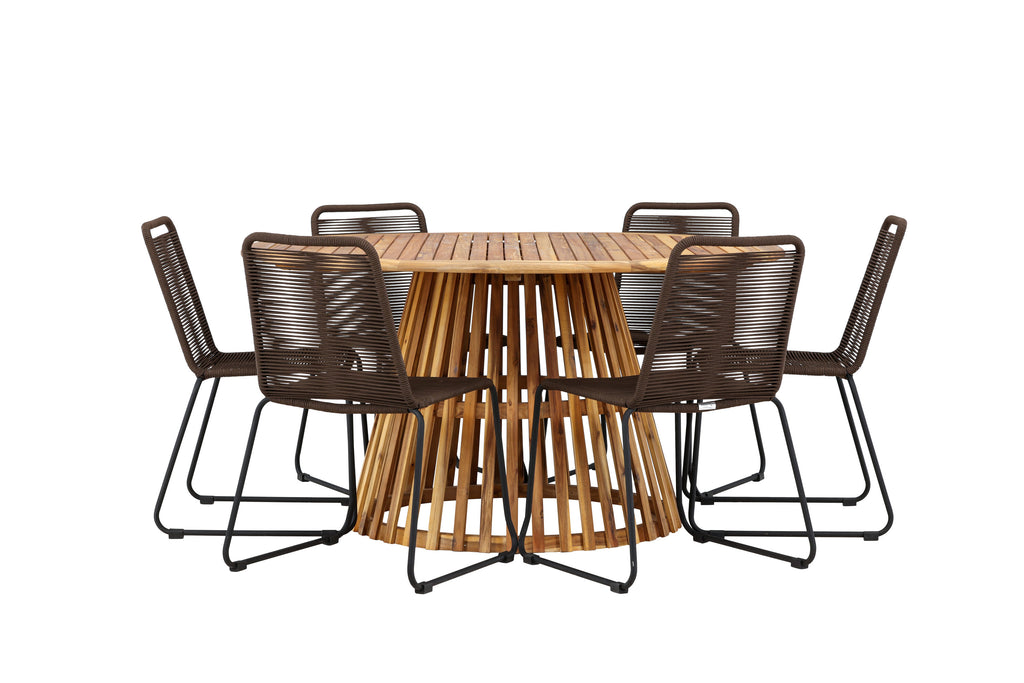 Tucumán/Lindos matgrupp Ø120 cm akacia/svart aluminium