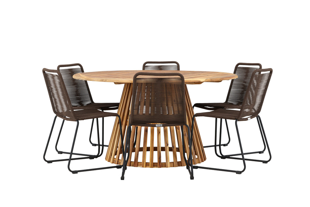 Tucumán/Lindos matgrupp Ø120 cm akacia/svart aluminium
