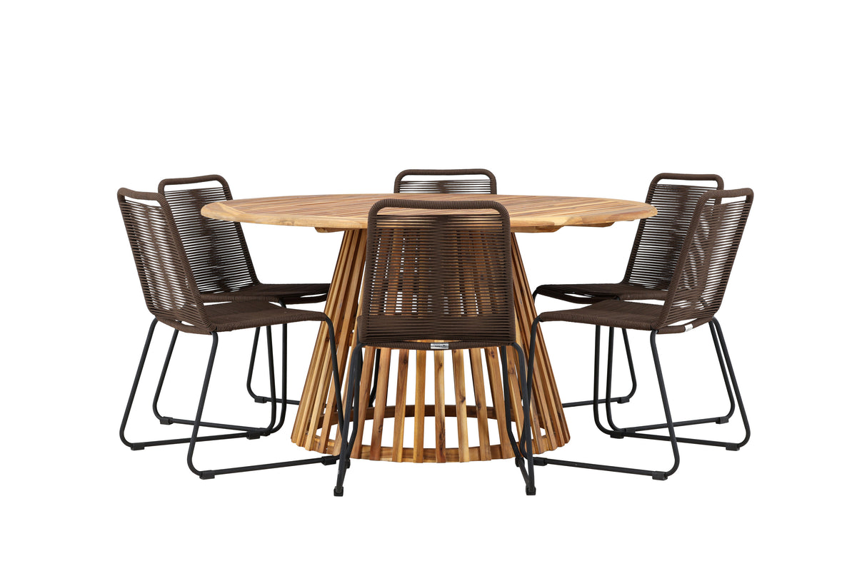 Tucumán/Lindos matgrupp Ø120 cm akacia/svart aluminium