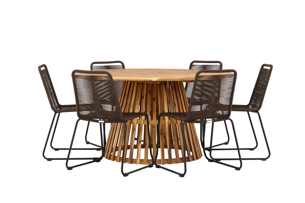 Tucumán/Lindos matgrupp Ø120 cm akacia/svart aluminium