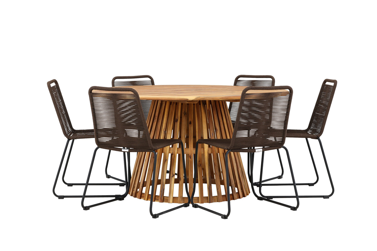 Tucumán/Lindos matgrupp Ø120 cm akacia/svart aluminium