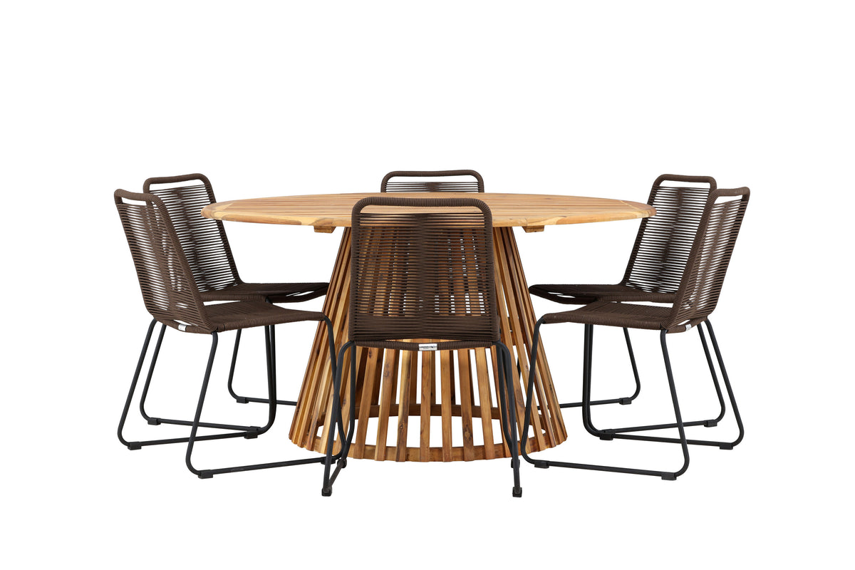 Tucumán/Lindos matgrupp Ø120 cm akacia/svart aluminium
