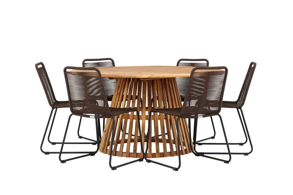 Tucumán/Lindos matgrupp Ø120 cm akacia/svart aluminium