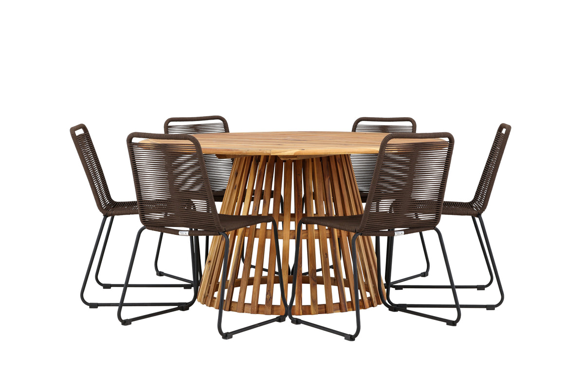 Tucumán/Lindos matgrupp Ø120 cm akacia/svart aluminium