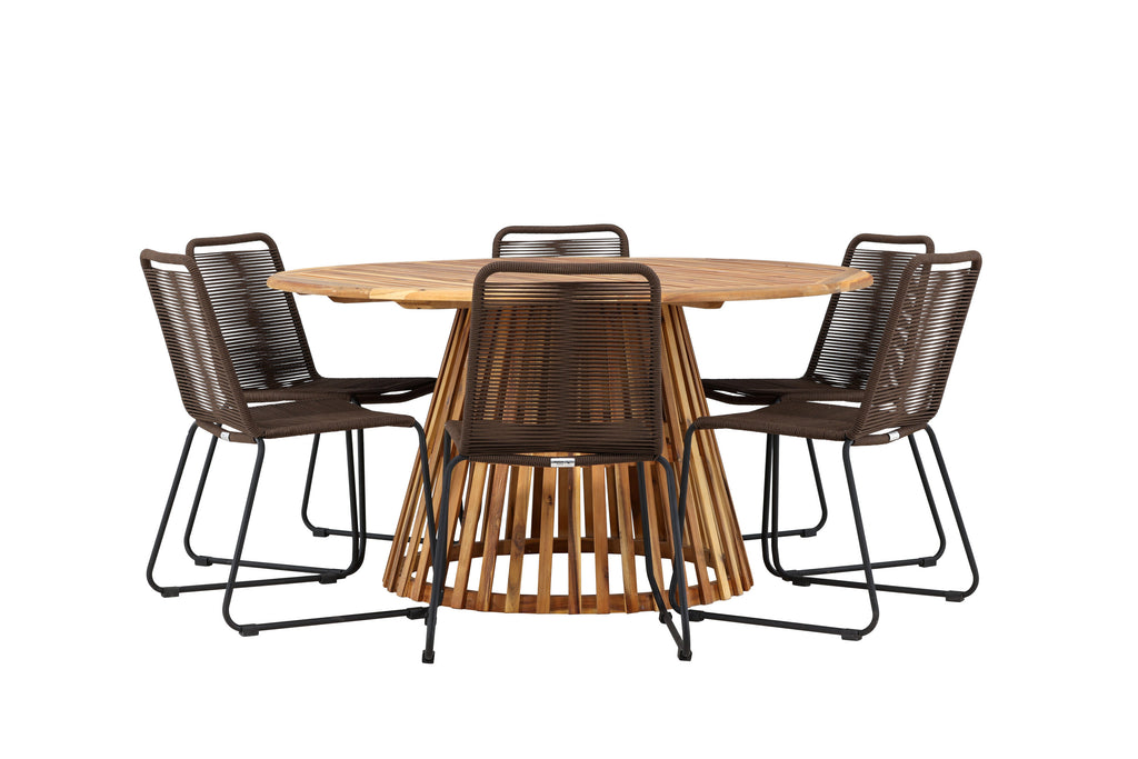 Tucumán/Lindos matgrupp Ø120 cm akacia/svart aluminium