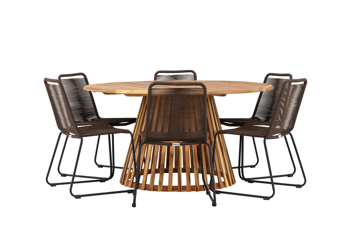 Tucumán/Lindos matgrupp Ø120 cm akacia/svart aluminium