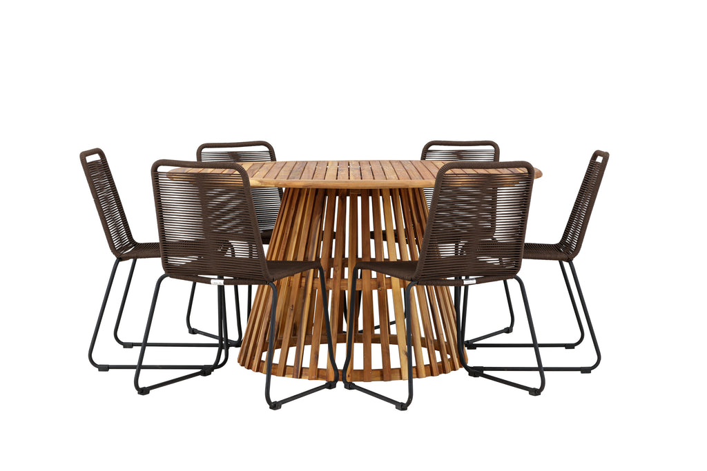 Tucumán/Lindos matgrupp Ø120 cm akacia/svart aluminium