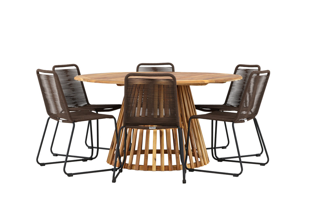 Tucumán/Lindos matgrupp Ø120 cm akacia/svart aluminium