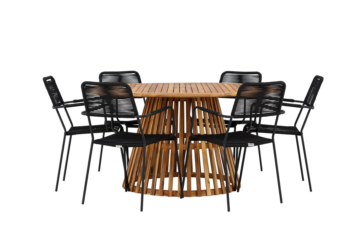 Tucumán/Lindos matgrupp med karmstolar Ø120 cm akacia/svart