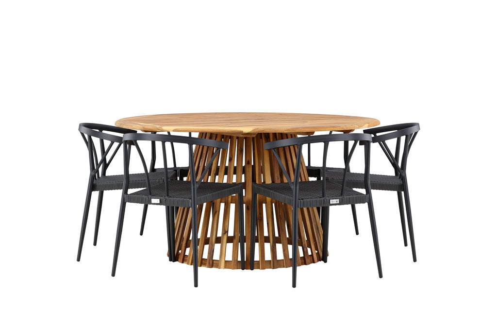 Tucumán/Stina matgrupp Ø120 cm akacia/svart konstrotting