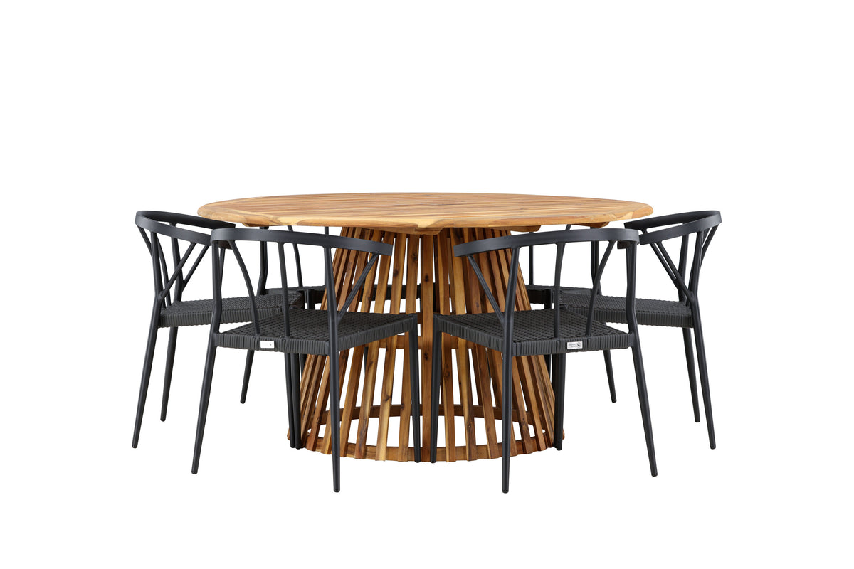 Tucumán/Stina matgrupp Ø120 cm akacia/svart konstrotting