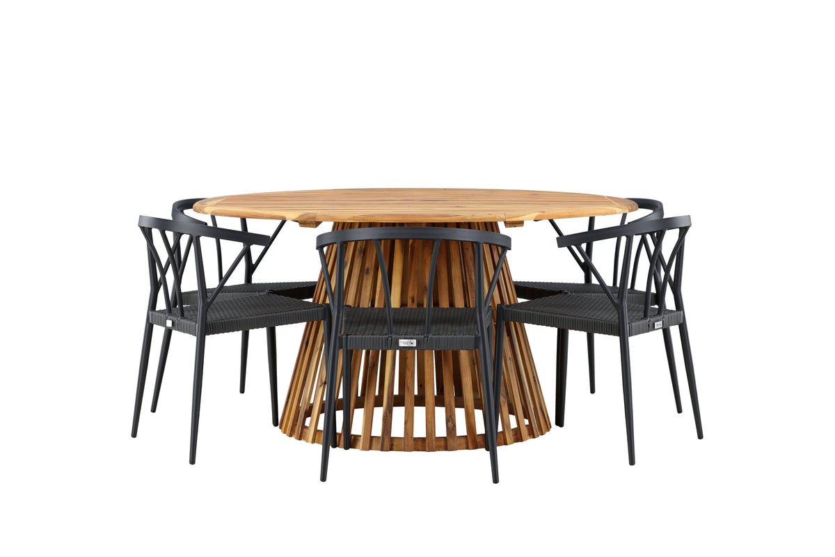 Tucumán/Stina matgrupp Ø120 cm akacia/svart konstrotting
