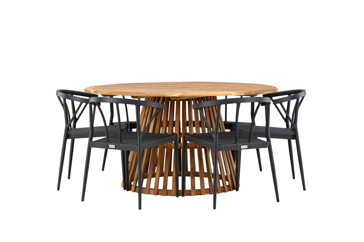 Tucumán/Stina matgrupp Ø120 cm akacia/svart konstrotting
