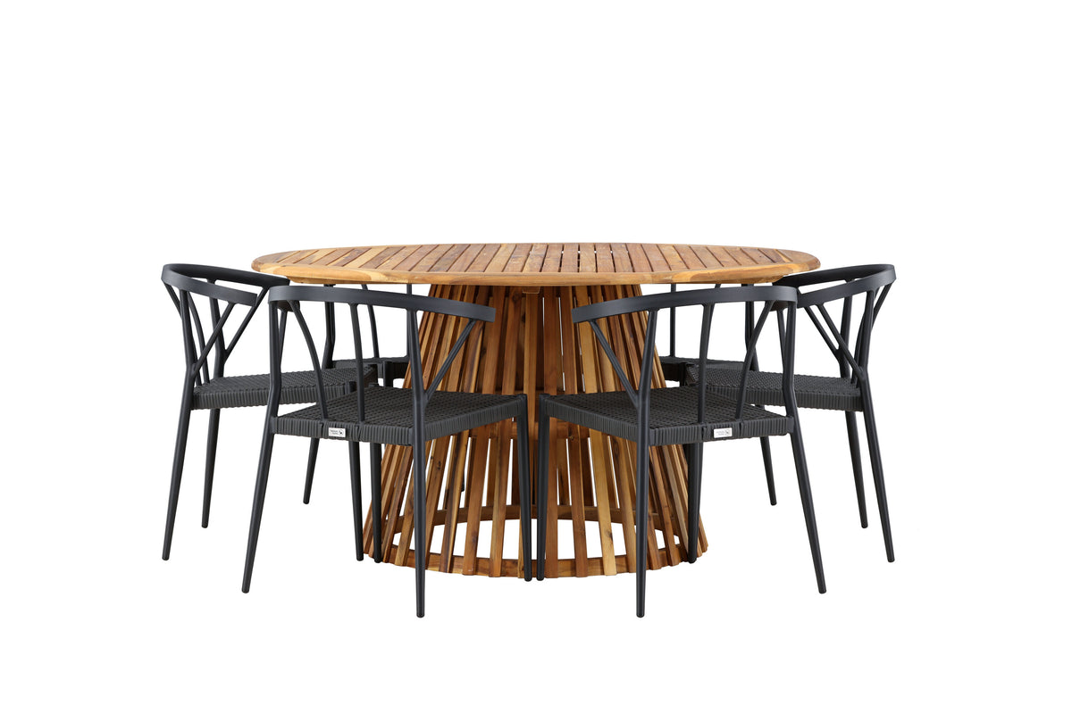 Tucumán/Stina matgrupp Ø120 cm akacia/svart konstrotting