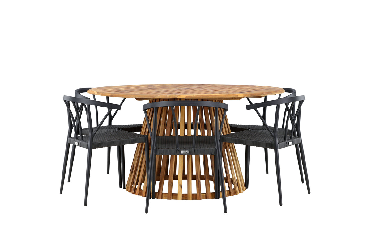 Tucumán/Stina matgrupp Ø120 cm akacia/svart konstrotting