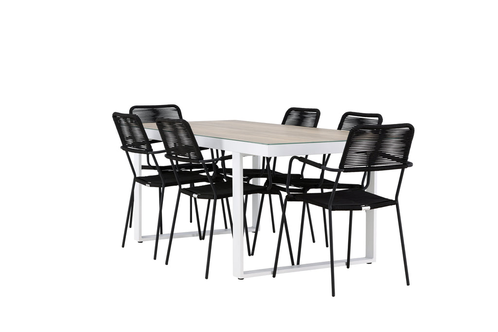 Merlo/Lindos matgrupp med karmstolar vit/vitlaserad/svart