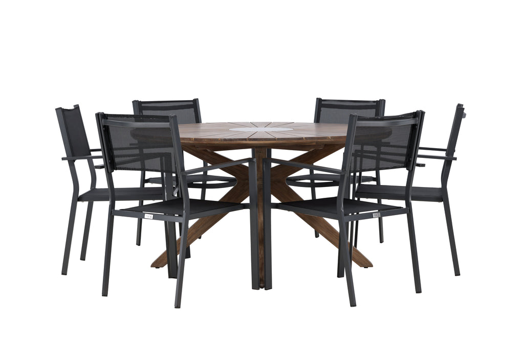 Rosario matgrupp Ø140 cm i teak med svarta Copacabana-stolar
