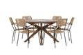 Rosario matgrupp med 6 Lindos karmstolar Ø140 cm teak/svart/lattebeige