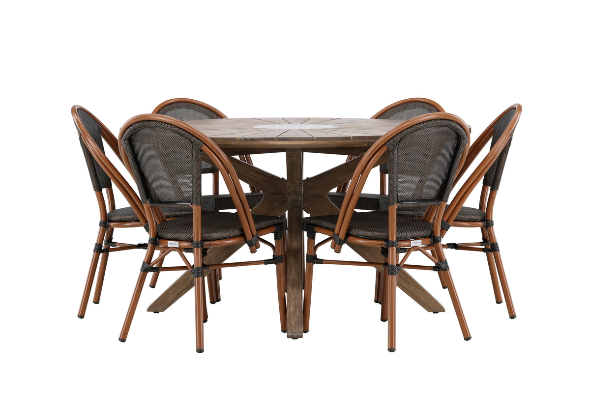 Rosario och Guarda matgrupp Ø140 cm brun/svart teak