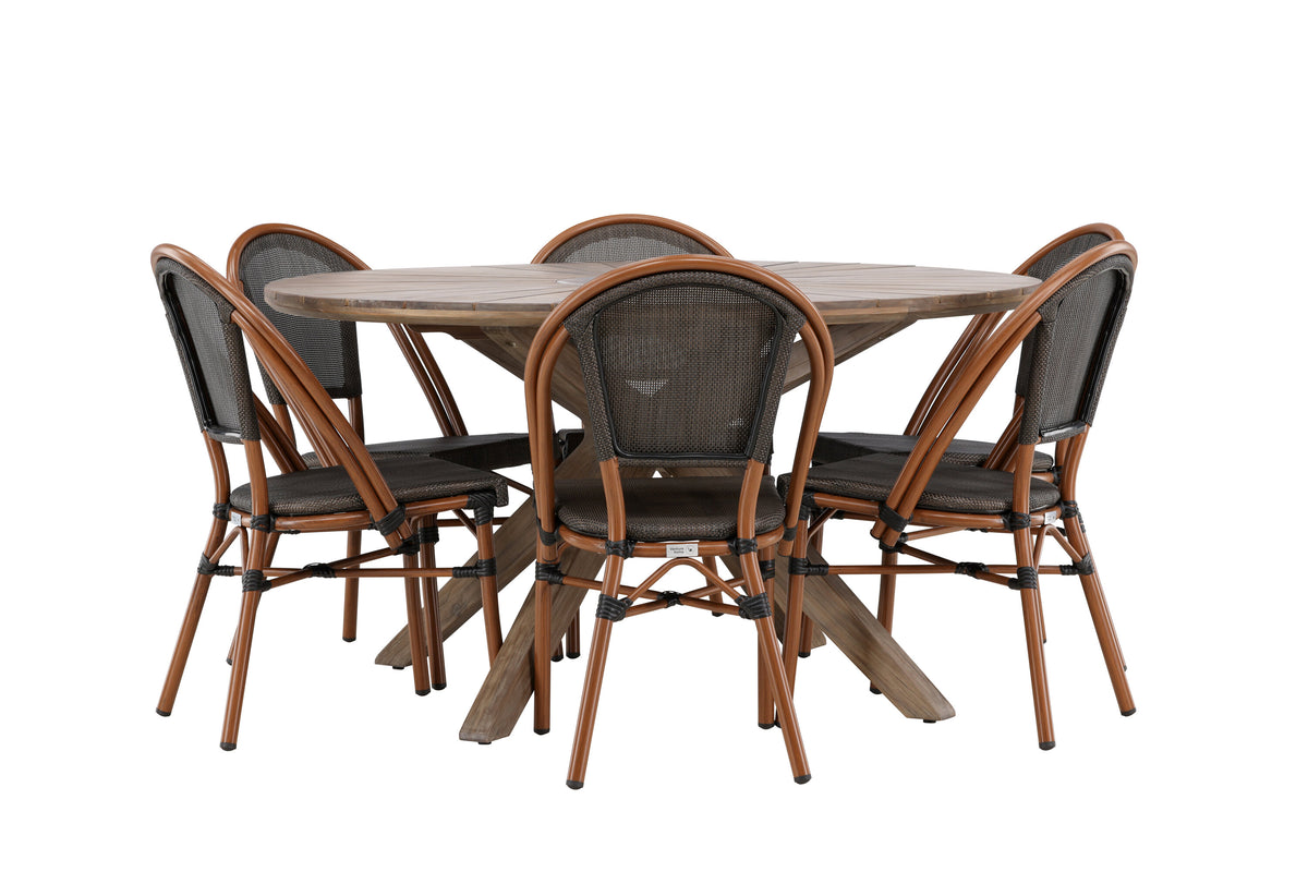 Rosario och Guarda matgrupp Ø140 cm brun/svart teak