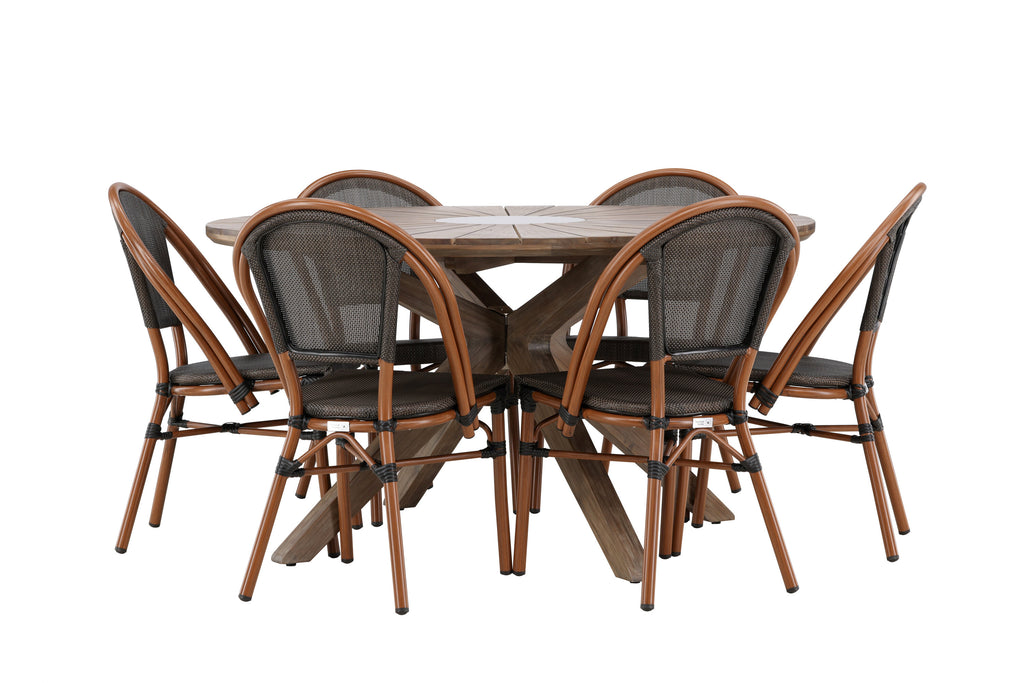Rosario och Guarda matgrupp Ø140 cm brun/svart teak