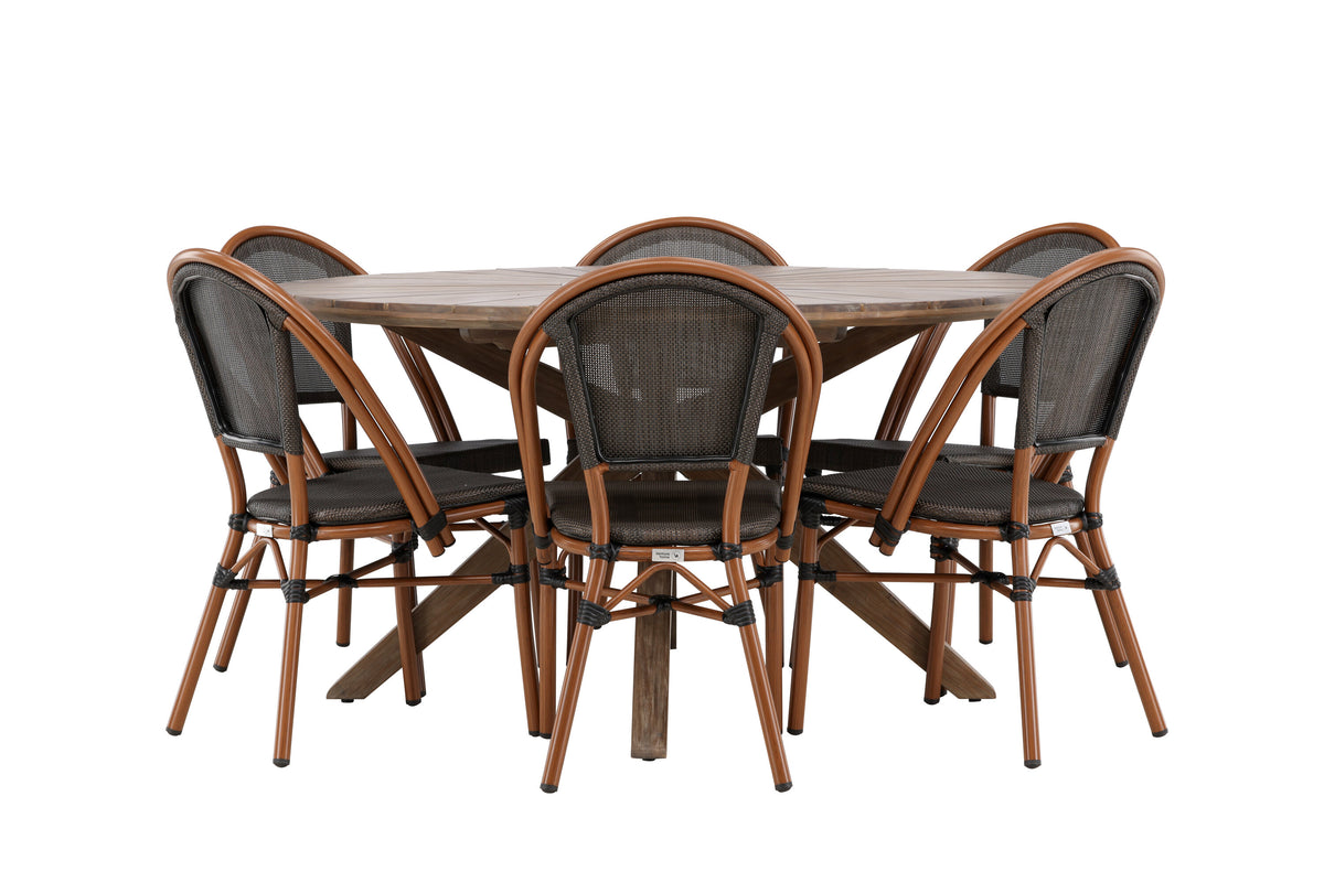 Rosario och Guarda matgrupp Ø140 cm brun/svart teak