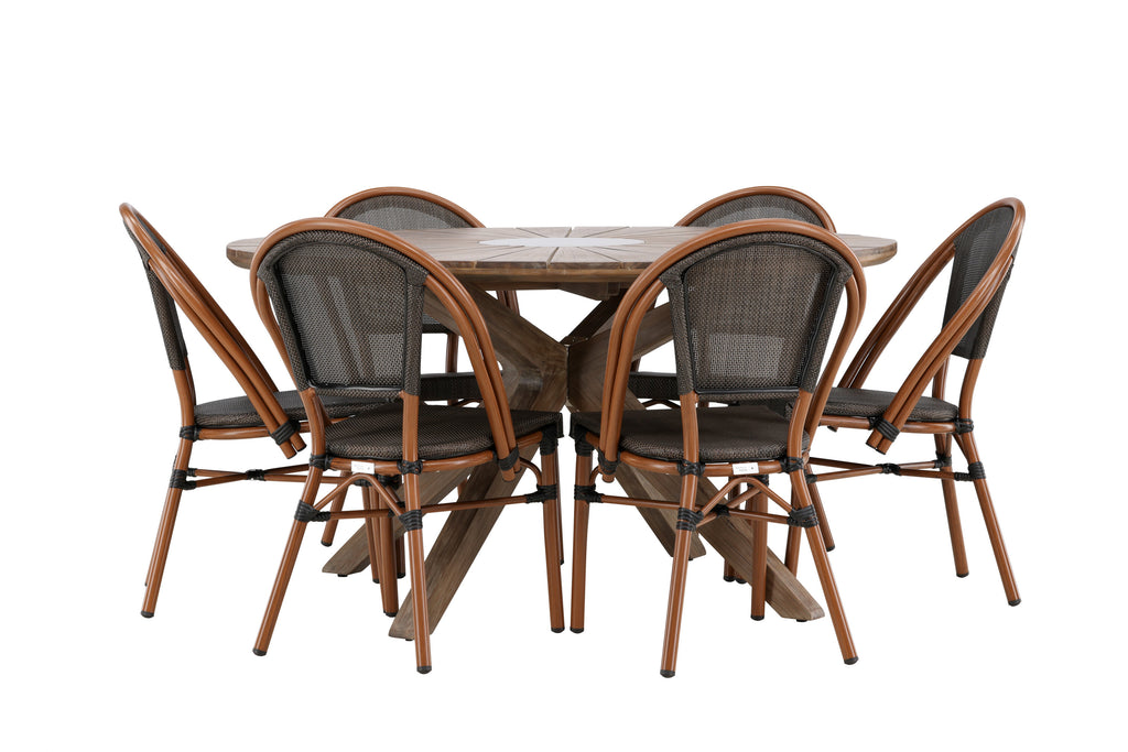 Rosario och Guarda matgrupp Ø140 cm brun/svart teak
