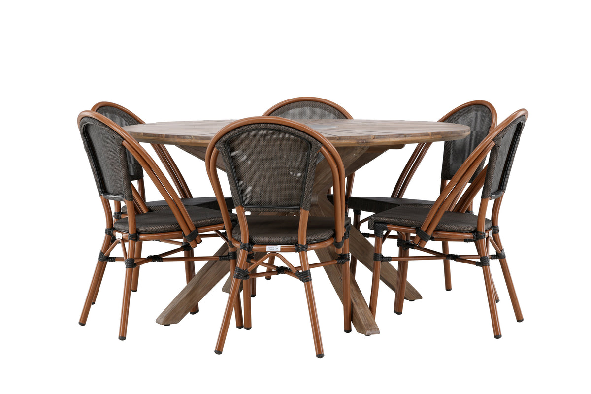 Rosario och Guarda matgrupp Ø140 cm brun/svart teak