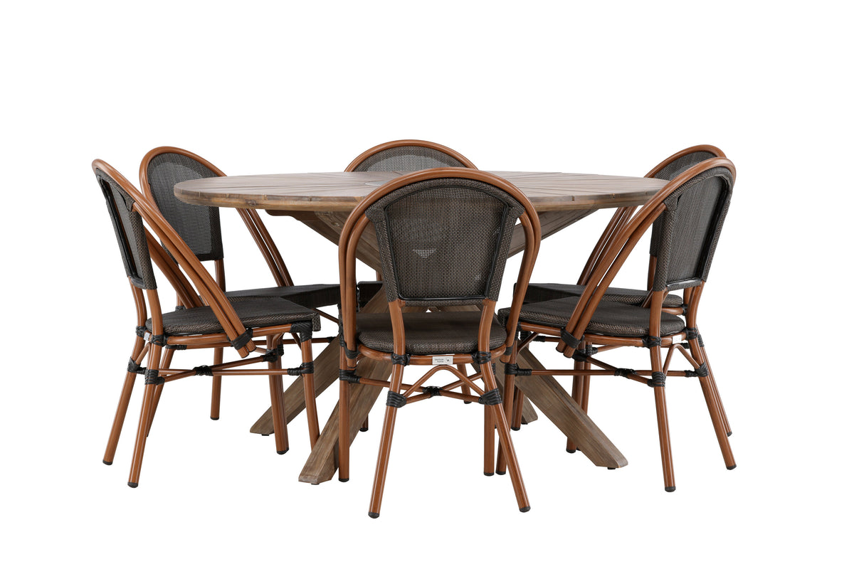 Rosario och Guarda matgrupp Ø140 cm brun/svart teak
