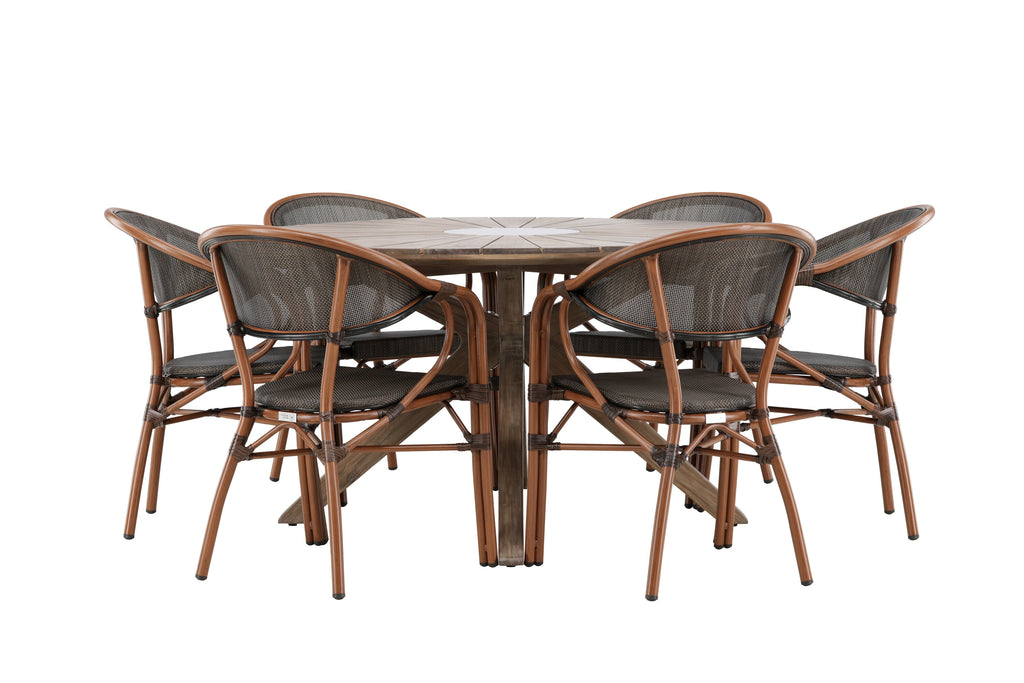 Rosario och Vila Real matgrupp Ø140 cm brun/svart teak