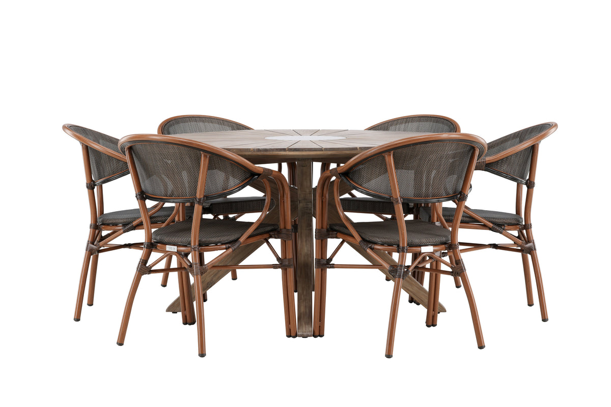 Rosario och Vila Real matgrupp Ø140 cm brun/svart teak