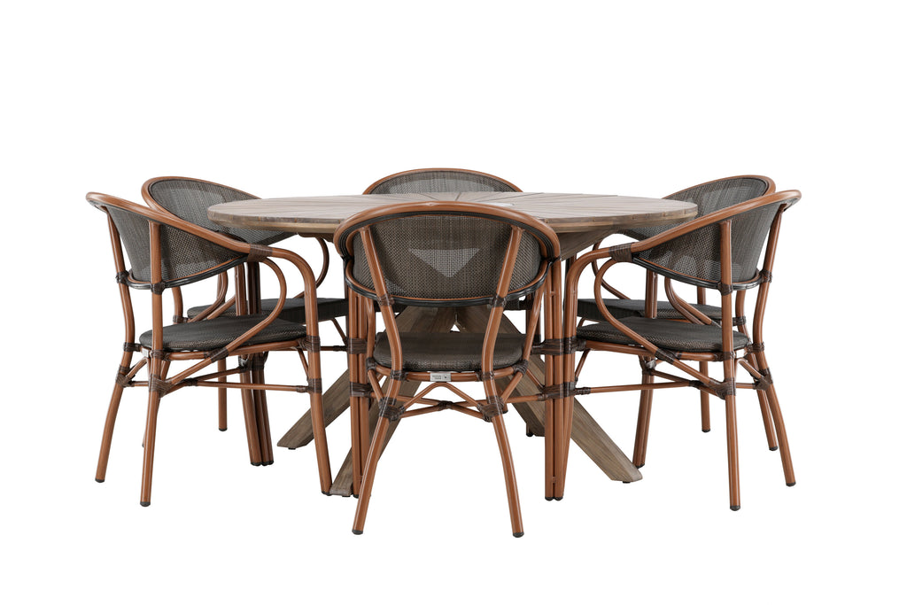 Rosario och Vila Real matgrupp Ø140 cm brun/svart teak