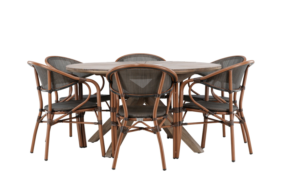 Rosario och Vila Real matgrupp Ø140 cm brun/svart teak