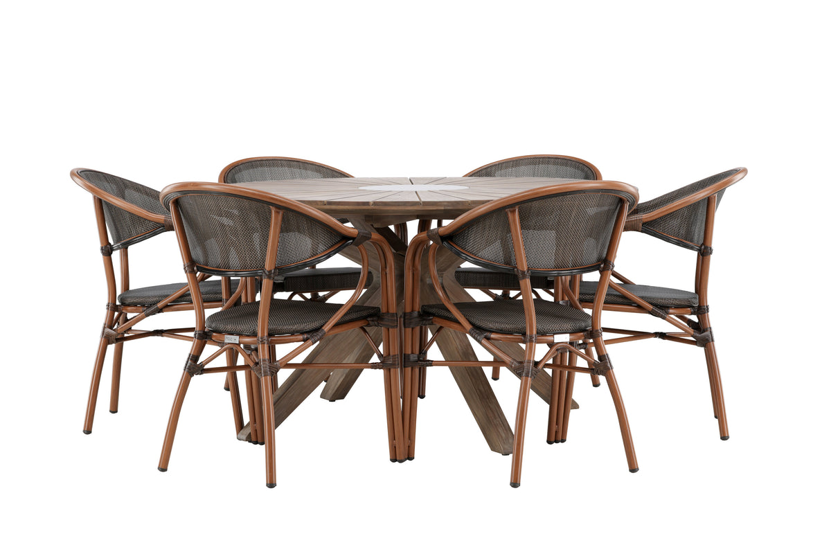 Rosario och Vila Real matgrupp Ø140 cm brun/svart teak