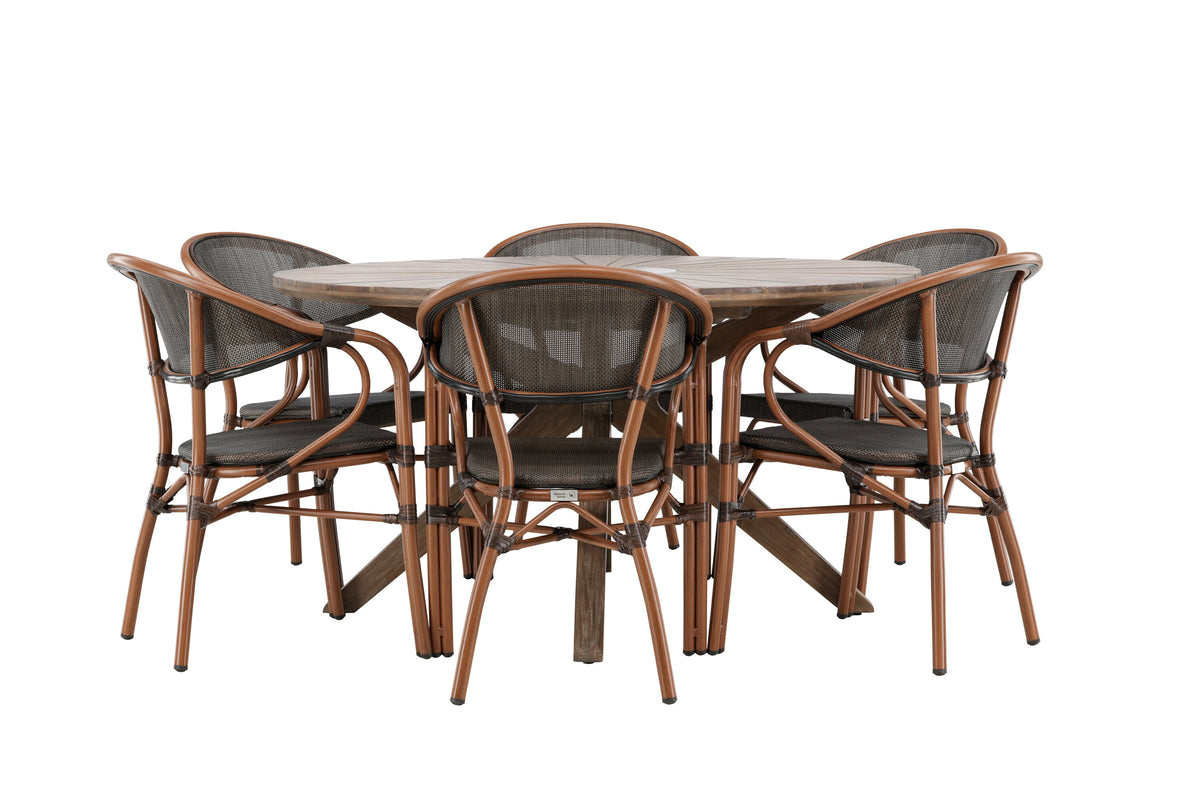 Rosario och Vila Real matgrupp Ø140 cm brun/svart teak