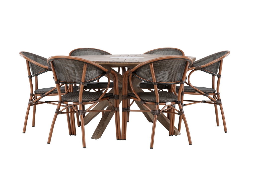 Rosario och Vila Real matgrupp Ø140 cm brun/svart teak