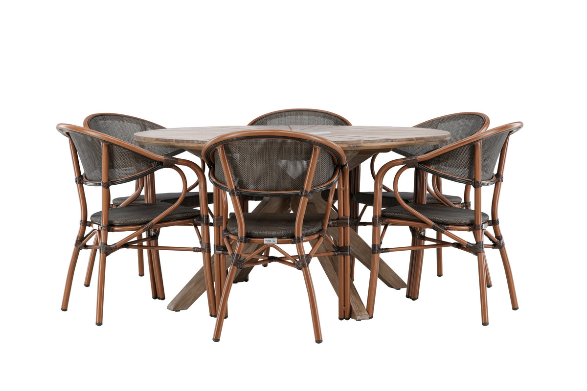 Rosario och Vila Real matgrupp Ø140 cm brun/svart teak