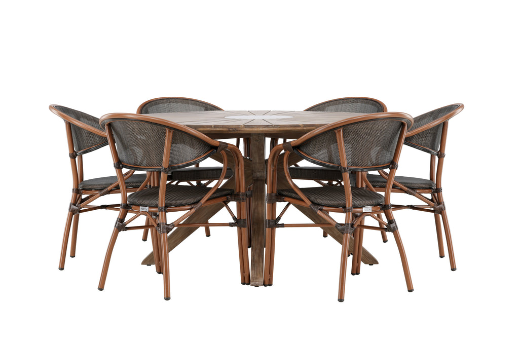 Rosario och Vila Real matgrupp Ø140 cm brun/svart teak