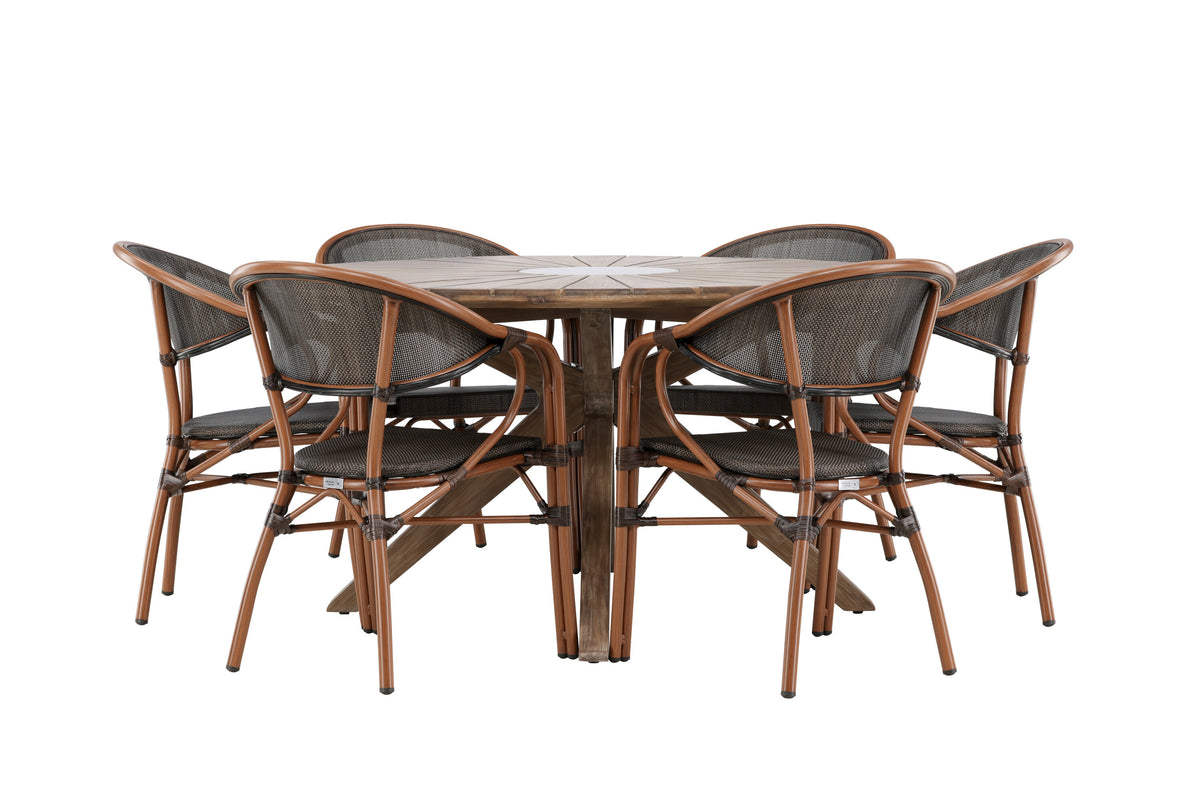 Rosario och Vila Real matgrupp Ø140 cm brun/svart teak