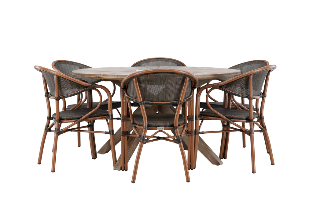 Rosario och Vila Real matgrupp Ø140 cm brun/svart teak