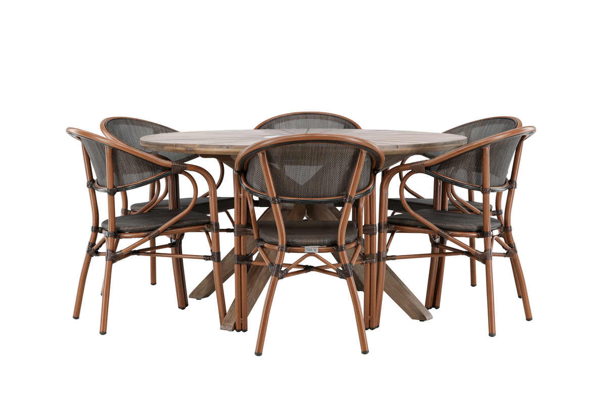 Rosario och Vila Real matgrupp Ø140 cm brun/svart teak