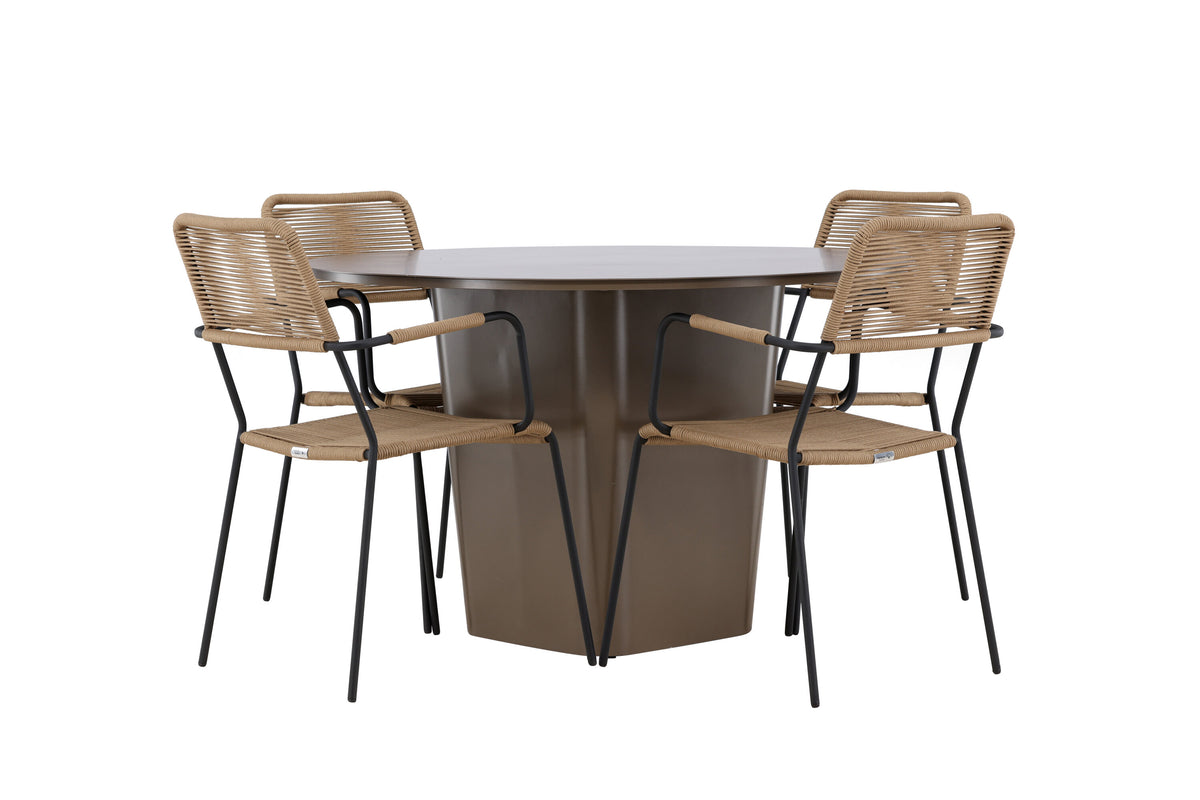 Santa Fe och Lindos matgrupp Ø120 cm rostbrun/svart/lattebeige aluminium och rep