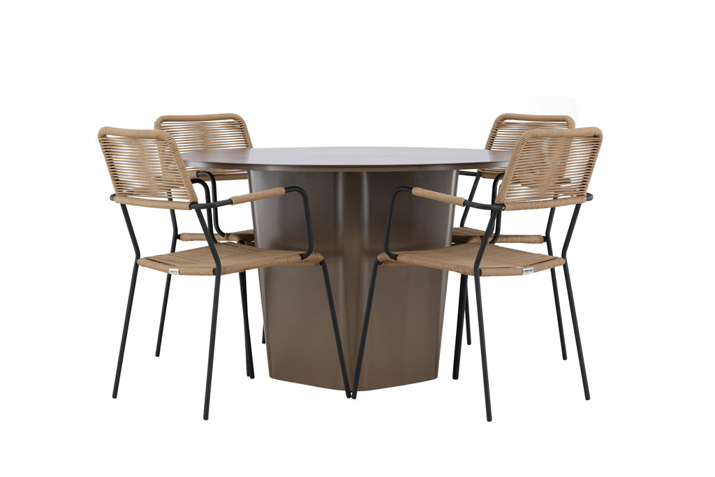 Santa Fe och Lindos matgrupp Ø120 cm rostbrun/svart/lattebeige aluminium och rep
