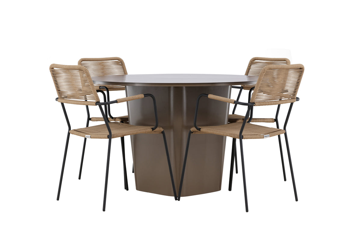 Santa Fe och Lindos matgrupp Ø120 cm rostbrun/svart/lattebeige aluminium och rep