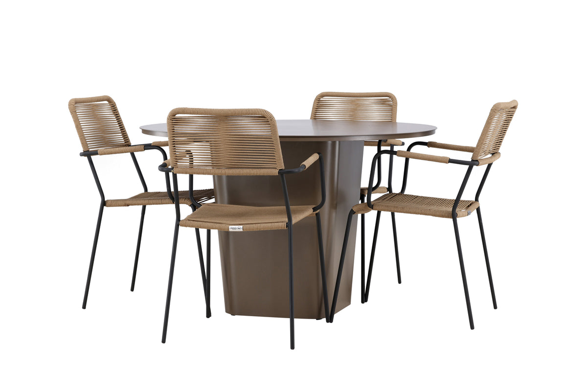 Santa Fe och Lindos matgrupp Ø120 cm rostbrun/svart/lattebeige aluminium och rep