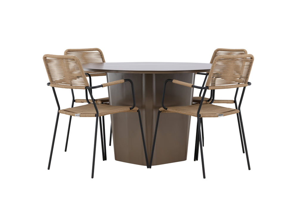 Santa Fe och Lindos matgrupp Ø120 cm rostbrun/svart/lattebeige aluminium och rep