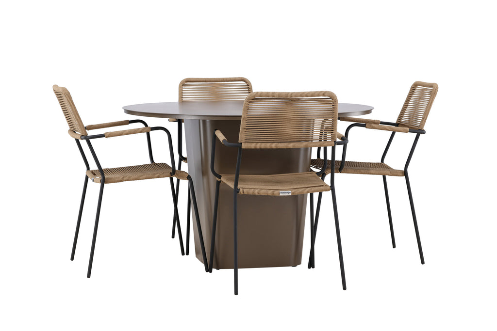 Santa Fe och Lindos matgrupp Ø120 cm rostbrun/svart/lattebeige aluminium och rep