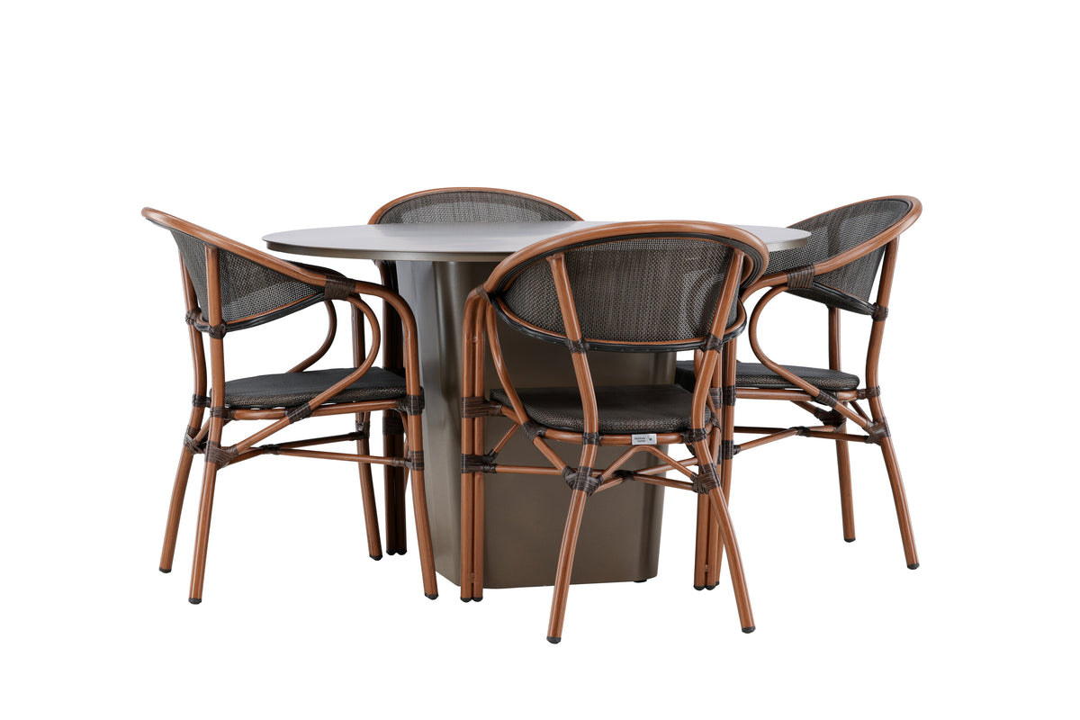Santa Fe och Vila Real matgrupp Ø120 cm rostbrun/brun/svart