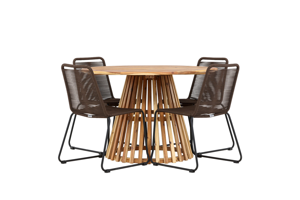 Lumpur och Lindos matgrupp med 4 stolar Ø110x75 cm teakfärgad akacia och svart aluminium