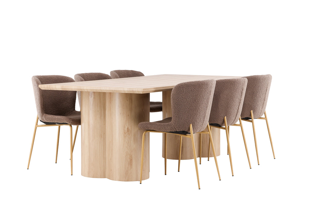 Olivia matbord med Modesto matstolar i teddytyg